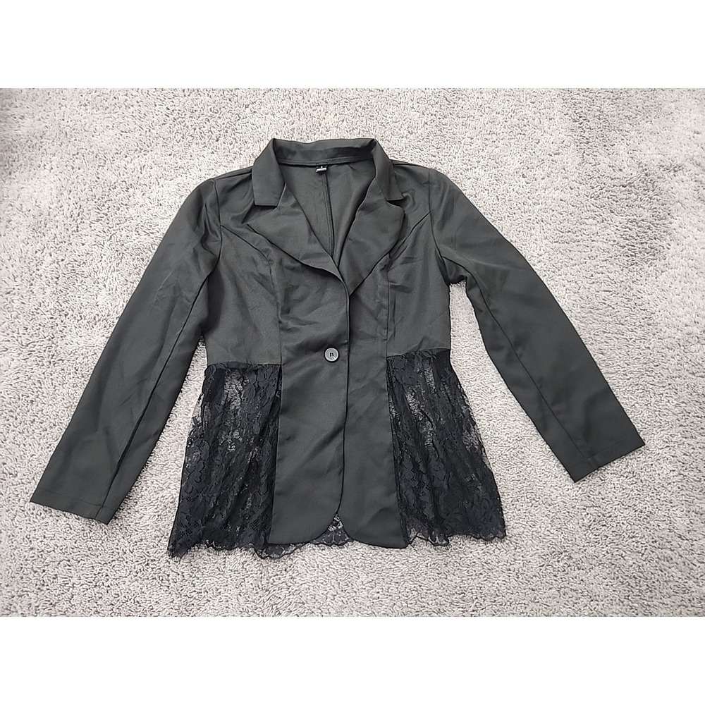 SHEIN Blazer Women Large Lace Peplum Single Button Office Business
